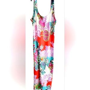 Natori Long Nightgown Geisha Girl Floral Design Sz M